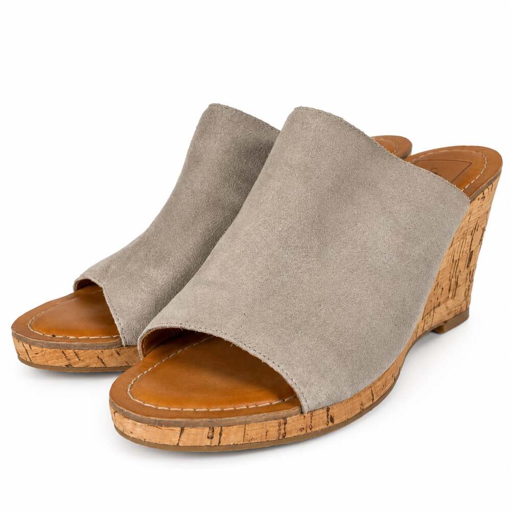 Dolce Vita Suede Wedge Sandals Gray Suede Cork Platform Mules Size 8